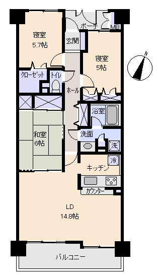 函南町 シャルマンコーポ塚本の間取り、または地形